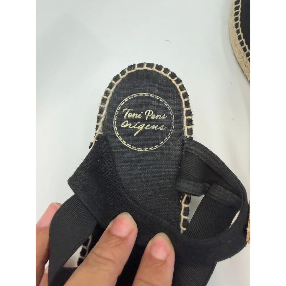 Toni Pons Origins Black Canvas Espadrille Sandals Elastic Straps Spain Womens 10